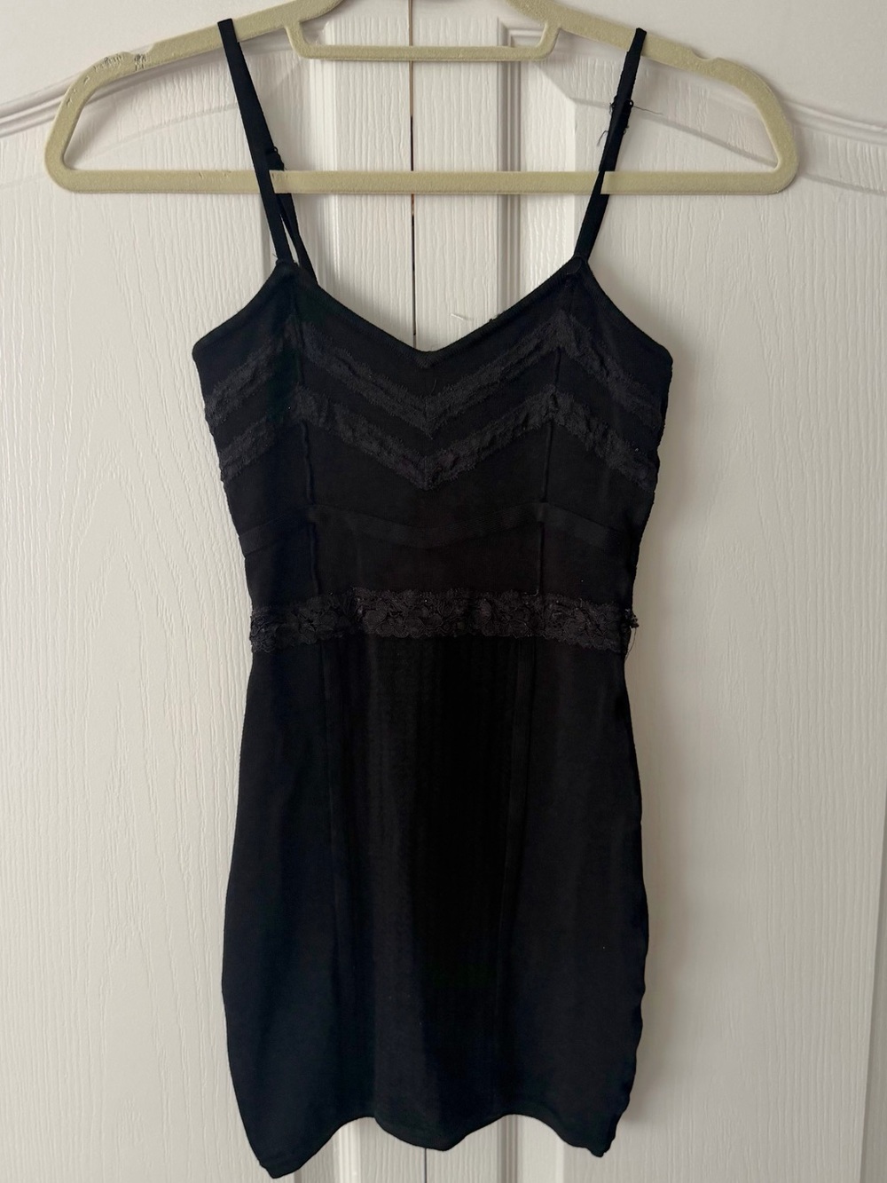 bebe Black Lace-Trim Mini Dress